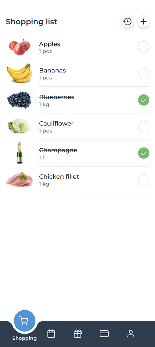SyncUs shopping list screen
